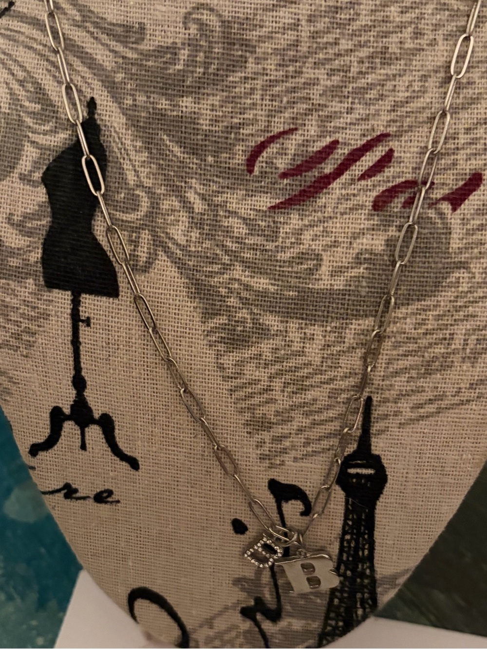 Time and Tru Silver-Tone Chain Necklace with Letter B and Square Charm